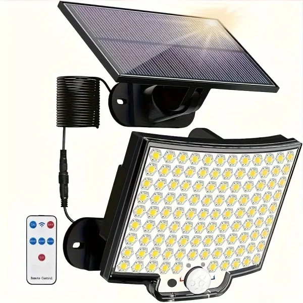 Faro Solare 106LED Impermeabile con Sensore di Movimento e Telecomando - 3 Modalità per Esterni, Giardino e Garage