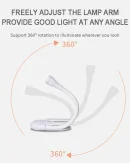 Lampada da Lettura LED Ricaricabile con Clip Regolabile - Luce Notturna per Studio e Viaggi, Protezione per gli Occhi - 1/2 Pezzi