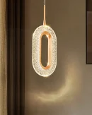 Lampadario LED Ovale Semplice in Cristallo Dorato per Soggiorno e Camera da Letto - Illuminazione Creativa e Elegante