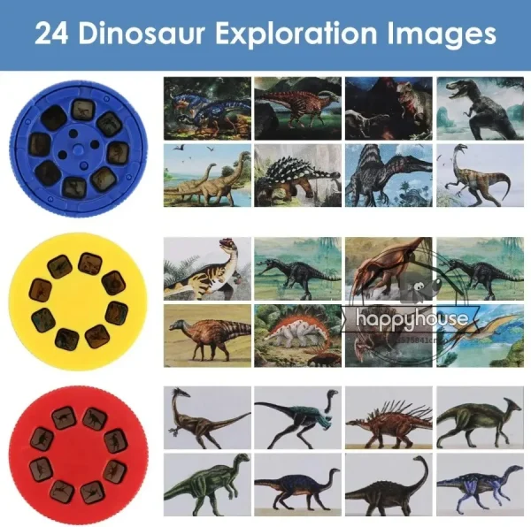Torcia Proiettore per Bambini con 3 Dischi e 24 Immagini di Dinosauri - Giocattolo Cool per Bambini 3-7 Anni
