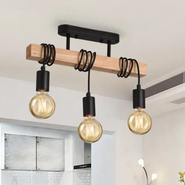 Lampadario in Legno Retro Americano: Illuminazione a Soffitto per Soggiorno, Sala da Pranzo e Camera da Letto
