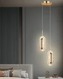 Lampadario LED Ovale Semplice in Cristallo Dorato per Soggiorno e Camera da Letto - Illuminazione Creativa e Elegante