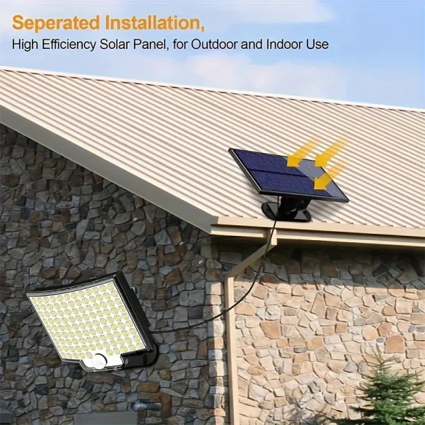 Faro Solare 106LED Impermeabile con Sensore di Movimento e Telecomando - 3 Modalità per Esterni, Giardino e Garage