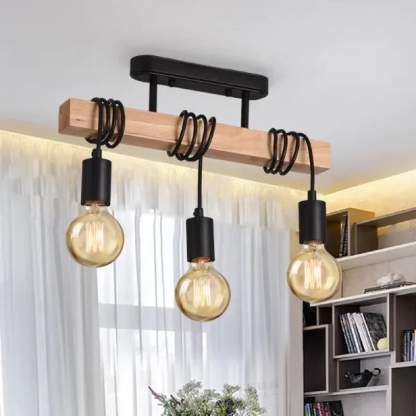 Lampadario in Legno Retro Americano: Illuminazione a Soffitto per Soggiorno, Sala da Pranzo e Camera da Letto