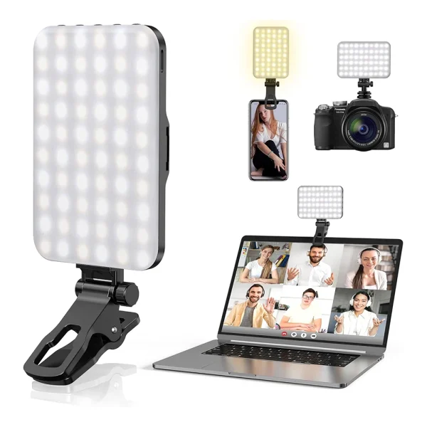 Minifocus Luce per Selfie: 60 LED, 2200mAh Ricaricabile, 7 Modalità e 10 Livelli di Luminosità - Luce Clip Portatile per Smartphone