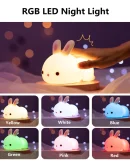 Lampada Notturna RGB Touch con Coniglio in Silicone - 16 Colori Ricaricabile USB, Regalo Ideale per Bambini