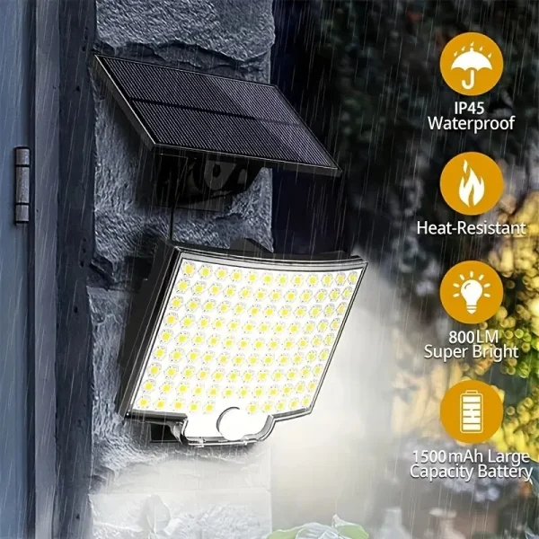 Faro Solare 106LED Impermeabile con Sensore di Movimento e Telecomando - 3 Modalità per Esterni, Giardino e Garage