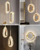 Lampadario LED Ovale Semplice in Cristallo Dorato per Soggiorno e Camera da Letto - Illuminazione Creativa e Elegante