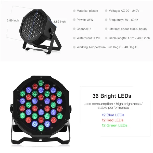 36W Luce Disco Professionale DMX512 RGB LED per KTV, Bar e Feste - Proiettore Effetti Luce DJ