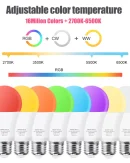 Lampadina Smart LED E27 15W RGBCW con Controllo Vocale - Compatibile con Google Home e Alexa