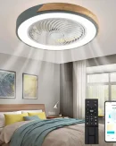 Ventilatore a Soffitto Moderno LED con Lampada in Legno e Telecomando - Dimmabile 3 Colori e Timer