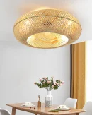 Ventilatore da Soffitto Moderno con Luce in Rattan Bambù - Lampada Retro con Telecomando LED