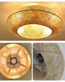 Ventilatore da Soffitto Moderno con Luce in Rattan Bambù - Lampada Retro con Telecomando LED