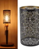 Lampada da Tavolo in Metallo con Paralume in Ferro Battuto - Design Moderno Cilindrico per Bulbi E27/E26